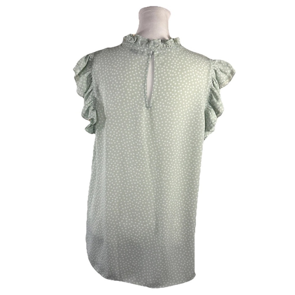 Express Women’s Polka Dot Green Ruffled Blouse - Picture 3 of 7
